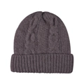 Detail of cable knit texture and wide cuff on dark brown winter beanie hat - Adult / Dark Gray
