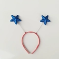 Valentine headband with blue glitter stars on red band and silver spring detail - Blue Glitter Foam Star