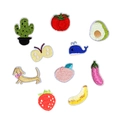 Set of 10 mini embroidered fruit and animal patches including avocado peach and cactus - Full Set (10 Pcs)