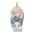 Pink and grey checkered cashmere-feel scarf with fringe, elegant winter wrap for women - B05 Pink Beige Grey Plaid