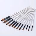 Set di 12 pennelli per acquerello con manici bianchi e setole in nylon bicolore per acrilico - 12 Pezzi Bianco Perla Punta Piatta