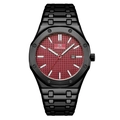 Men's steel watch with red checkered dial and black octagonal bezel with screws - Black Case Red Dial Men