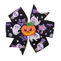 Halloween bow hair clip with pumpkin center and spooky ghost bat and skull patterns - Dark Printed Pumpkin Style (4)