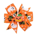 Detail einer orangefarbenen Halloween-Haarschleife mit Kürbis und Geistermotiven - Geistermuster-Stil (3)
