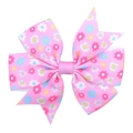 Detail of pink floral bow hair clip with ribbed texture on a clean white background - Pink Base Flower Style