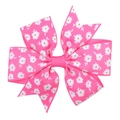 Pink daisy floral print ribbed grosgrain ribbon bow hair clip for children and babies - Pink Daisy Style