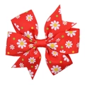 Red grosgrain ribbon hair clip with white daisy print and colorful dots for girls - Red Daisy Style