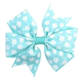 Light blue bow hair clip with white daisy floral pattern made of ribbed grosgrain ribbon - Mint Green Daisy Print Style (3)