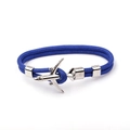 Detail of blue polyester rope bracelet featuring a silver airplane metal charm - Blue