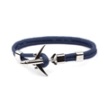 Men's blue braided polyester rope bracelet with silver airplane charm on white background - Solid Blue