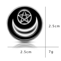Gothic moon and star enamel pin showing precise 2.5cm diameter and 7g weight specs - Star Moon Disc