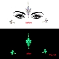 Luminous Halloween face jewels before and after glow-in-the-dark effect comparison - YJ-11