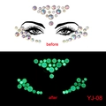 Luminous face jewels stickers for Halloween EDM festival showing before and after glow effect - YJ-08