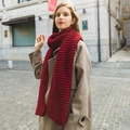 Thick red hand-knitted wool scarf for women with chunky knit texture in winter style - Burgundy