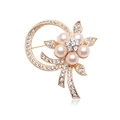 Elegant gold flower brooch with five pink pearls and sparkling white rhinestones - No. 08-Pink Faux Pearl Floral
