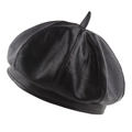 Classic black faux leather beret with soft pebbled texture and stitched pumpkin design - 57-58cm / Black
