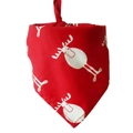 Detail of red Christmas pet bandana featuring white cartoon elk pattern with tie knots - Christmas Reindeer Red
