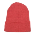 Women's plain red knitted beanie hat with stylish cuffed brim for winter warmth - One Size / Red