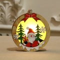 Leuchtende Weihnachtsdeko aus Holz mit warmem LED-Licht und Weihnachtsmann-Motiv - Rund-Weihnachtsmann