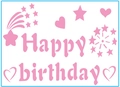 Pink Happy Birthday balloon sticker with heart and star festive decorative elements - Birthday 01 / Pink