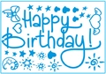Blue Happy Birthday sticker set with stars and hearts for bobo balloon decoration - Birthday 02 / Blue