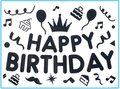 Black Happy Birthday balloon stickers set with crowns and stars for party decoration - Birthday 03 / Black