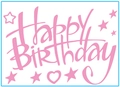 Pink Happy Birthday sticker for bobo balloons with stars and heart decorative elements - Birthday 04 / Pink