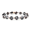 Faceted grey crystal beaded stretch bracelet with rose gold metal accents for women - Grey White Rose Gold