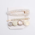Sweet 3-piece hair clip set with cream teardrop, pearl beads and colorful round charms - White Waterdrop Set