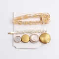 Vintage 3-piece hair clip set with gold foil acrylic, pearls, and glitter studs - Yellow Waterdrop Set