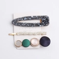Three-piece hair clip set with marble patterns, faux pearls and colorful round accents - Black Waterdrop Set