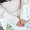 Chunky cable knit cream-white long fingerless gloves for winter arm warming comfort - White