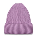 Detailed texture of mauve ribbed knit beanie with stylish folded cuff design - Purple
