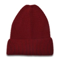 Detailed texture of thick burgundy ribbed knit beanie showing vertical wavy patterns - Burgundy