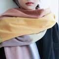 Soft thick plaid scarf for women with colorful pink, yellow, grey and blue stripes - 70*180cm / Ginger Yellow Plaid
