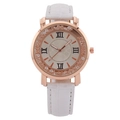 Fashion quartz watch for women featuring rose gold case, white leather strap and rhinestones - White