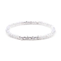 Elastic beaded bracelet with faceted white crystals and silver square accent beads - AB White + Silver