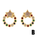 Gold star and colorful zircon wreath stud earrings featuring multicolor crystals - err03 Circle