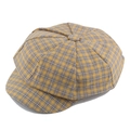 Retro newsboy cap featuring yellow plaid pattern with 8-panel stitch and top button - 58cm / Yellow Plaid