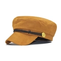 Detail of ginger suede baker boy hat with braided rope and golden anchor button - M (56-58cm) / Suede Dark Khaki