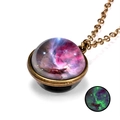 Collier vintage en bronze avec pendentif galaxie lumineuse et motif nébuleuse colorée - Galaxie 3-Violet Bleu