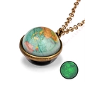 Luminous earth galaxy pendant necklace with vintage bronze chain and glowing glass orb - Globe
