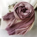 Cotton linen gradient purple pink scarf with fringes folded in rose shape - Light Purple + Dark Purple