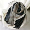 Linen cotton blend scarf with black and gray gradient design and raw fringe edges - Light Grey + Black