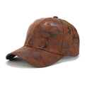 Detailed view of brown camouflage baseball cap in soft faux suede with textured stitching - Adjustable / Coffee Camouflage