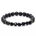Detail of faceted black beads and porous lava stone bracelet with bronze spacers - Faceted Black Agate Style