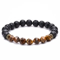 Natural Tiger Eye and Black Lava Stone Beaded Bracelet with vintage metal spacers - Faceted Tiger Eye Style