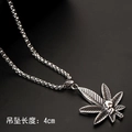 Silver punk style skull and maple leaf dragon pendant in stainless steel - Maple Leaf Skull Style