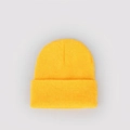 Dettaglio del berretto in maglia a costine giallo acceso con trama fine e risvolto - M (56-58cm) / Giallo Brillante