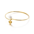 Bracciale rigido dorato minimalista con perla bianca e un ciondolo a cuore lucido - Colore Oro (KB112406-K)